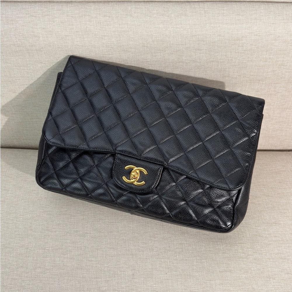 SOLD - CHANEL Black Caviar Classic Single Flap Jumbo GHW - Picture 3 of 16